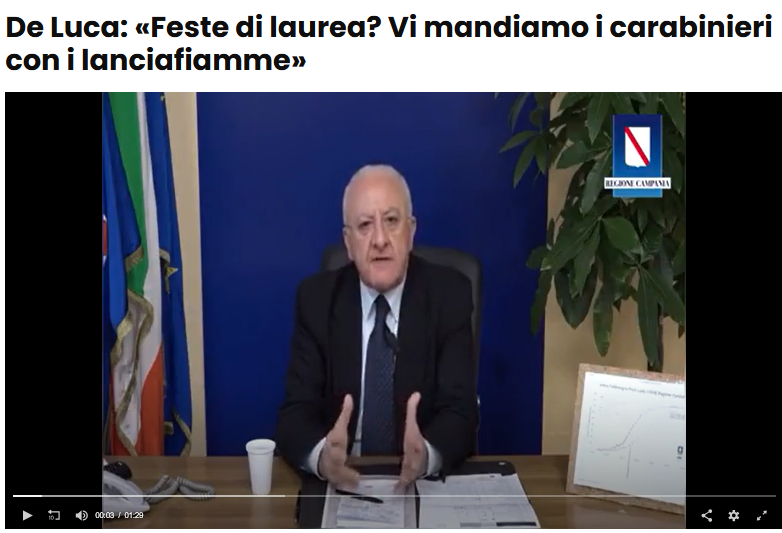 A screen shot from an italian politician, Signore De Luca
